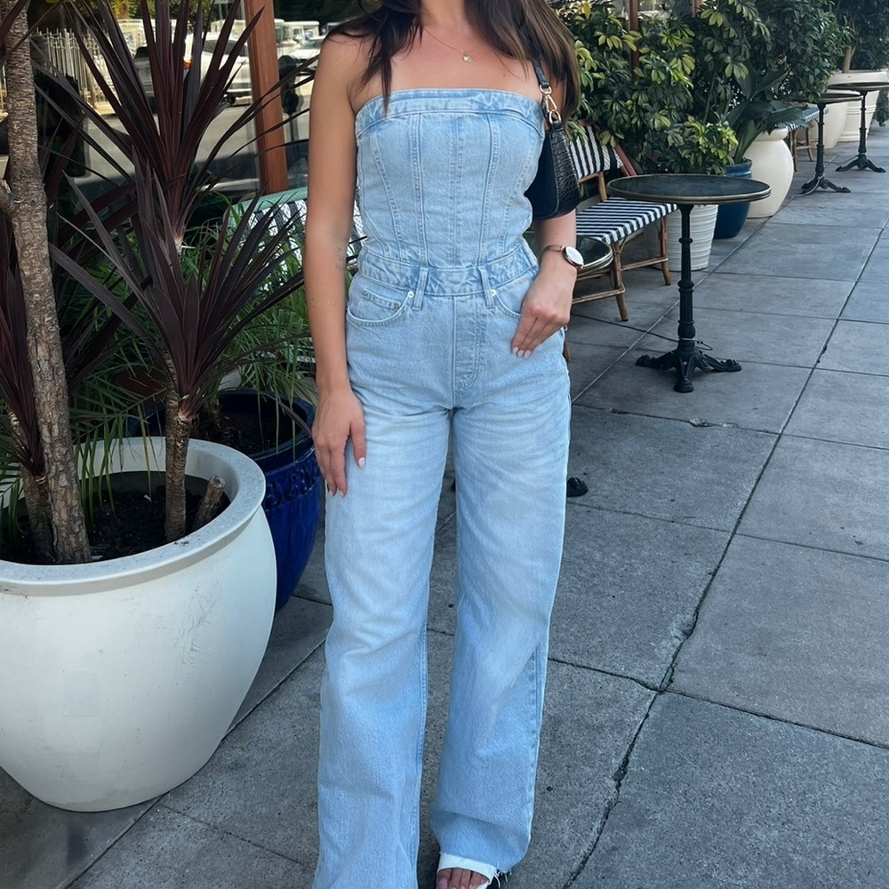 Zara Denim Strapless Jumpsuit